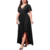 ZOMVA Plus Size 1X-4X Sparkly Glitter Formal Maxi A Line Dress Sparkle Wrap Ruffle Sleeve Prom Dresses Cocktail Evening Gown