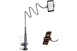 Gooseneck Holder for Kindle & Phone: Flexible Long Arm Clamp Mount for Hands-Free Reading in Bed, Bedside Desk Headboard Stan