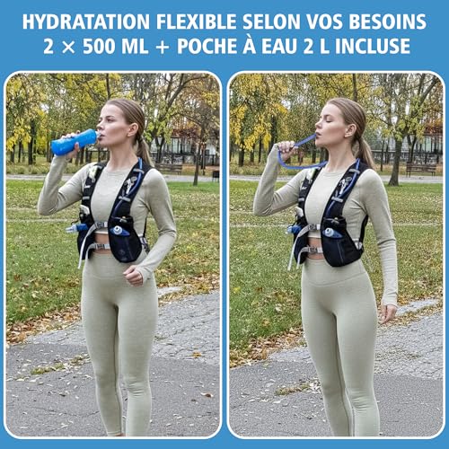 RUNOX Running Hydration Vest – Ultra-Light Men's/Women's Running Jacket with 2 x 500 ml Bottles + 2 L Water Bladder – Trail Vest, Running, Adjustable and Breathable Hydration Bag