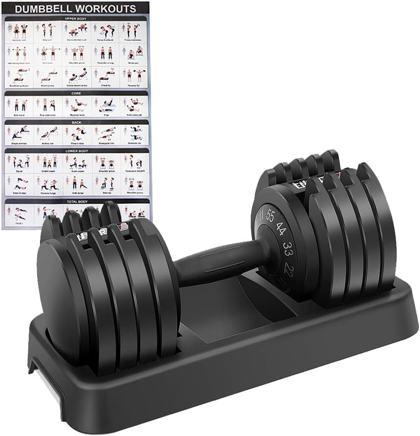 EnterSports Adjustable Dumbbell 55 lb Dumbbell Weight with Workout Exercise Posters Dumbbell for Men Body Workout Fitness Home, Office, Gym : Sports & Outdoors