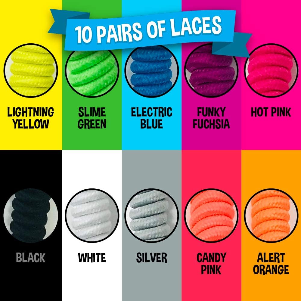 Kids Shoe Laces No Tie Shoelaces Curly Twisty Elastic Shoe Strings Children Toddler Laces 10 Pairs Neon: Shoes