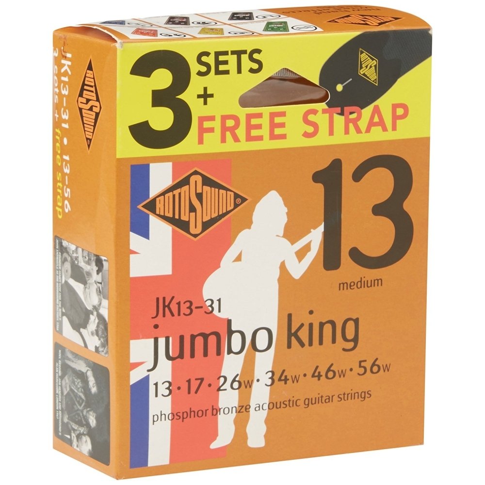 Rotosound Strings for Acoustic Guitar JUMBO KING 3 Set + Strap JK13-31-F
