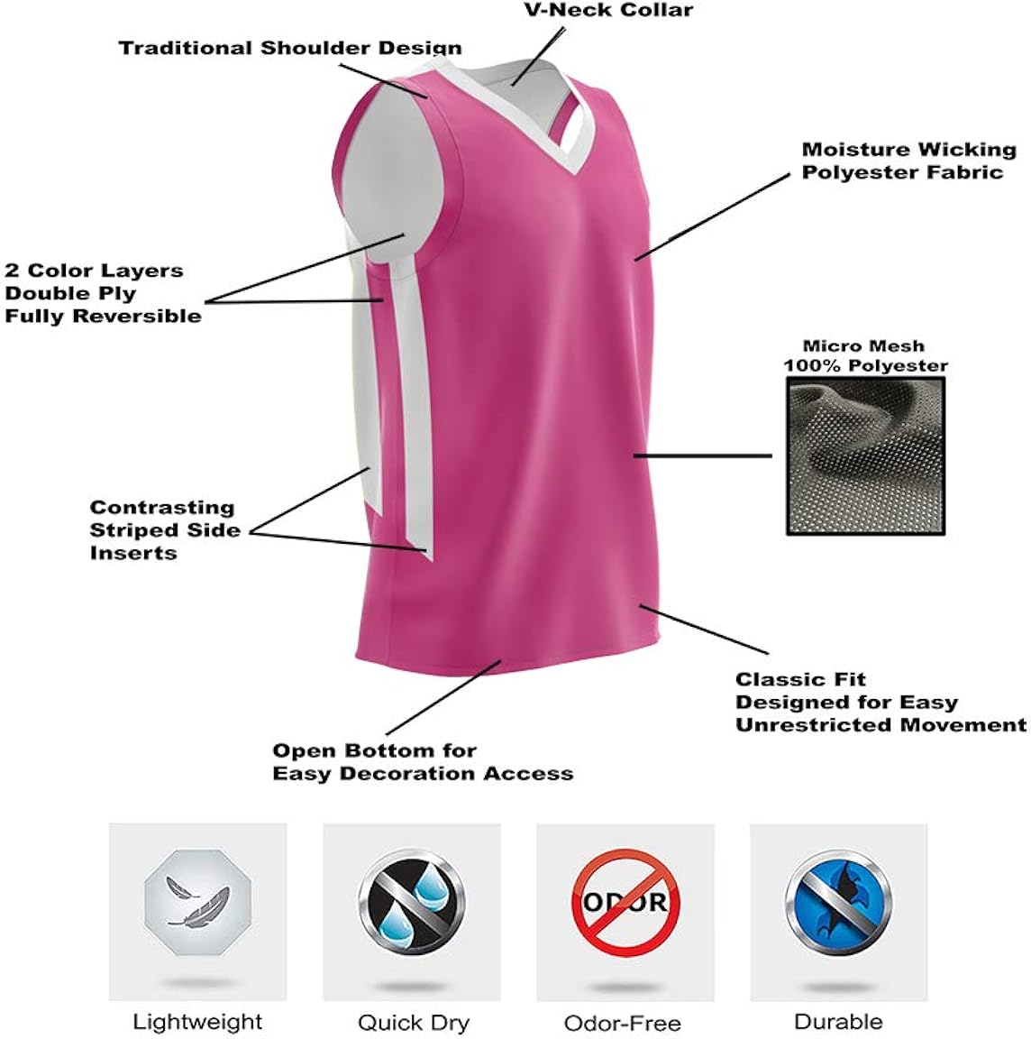 Liberty Imports 10 Pack - Reversible Men's Mesh Performance Athletic Basketball Jerseys - Adult Team Sports Bulk (Pink/White): Clothing