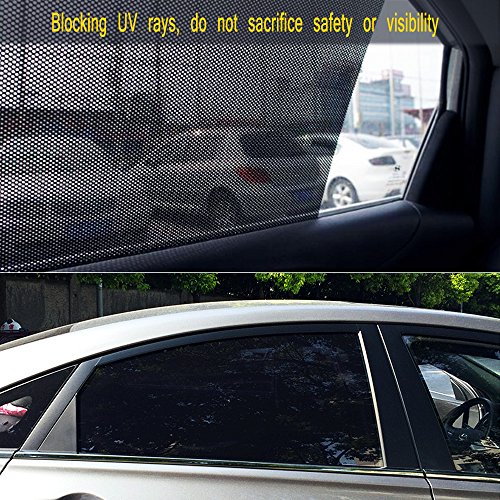 Car Side Window Sunshade Sticker, Lecone 2 PCS Black Reusable Perforated Static Cling Electrostatic Self-Adhesive Vehicle Screen Windshield Film for Baby Kids UV Protection (28"X20")