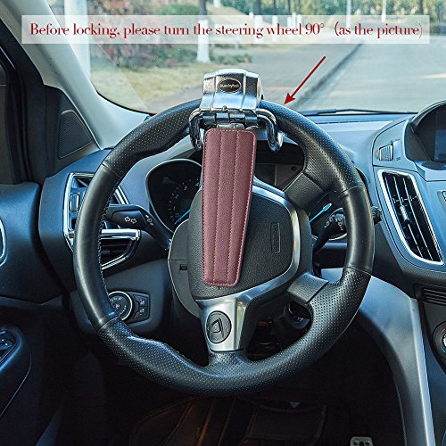 Blueshyhall Brown Antitheft Locking Devices Steering Wheel Lock with Safety Hammer