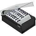 Acrimet 3 x 5 Card File Holder Organizer Metal Base Heavy Duty (AZ Index Cards and Divider Included) (Black Color with Clear Crystal Plastic Lid Cover)