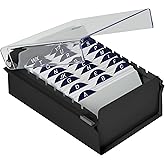 Acrimet 4x6 Card File Box - Metal Base, Clear Lid, Holds 600 Cards With Alphabetical Dividers (Purple)