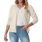 GRECERELLE Women's Lightweight Button Down Long Sleeve Crewneck Cardigan Sweater