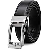 Founders & C Men's Leather Ratchet Comfort Click Belt Dress with Slide Buckle -Adjustable Trim to Fit