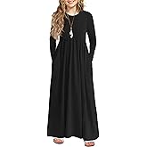 Arshiner Girls Maxi Dress Long/Short Sleeve Casual Holiday Dress with Pockets for 5-13 Years
