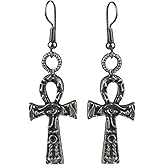 Ankh Earrings Egyptian Key of Life Earrings with Eye of Ra, Handmade Silver Dangle Jewelry, Unisex Gothic Gift