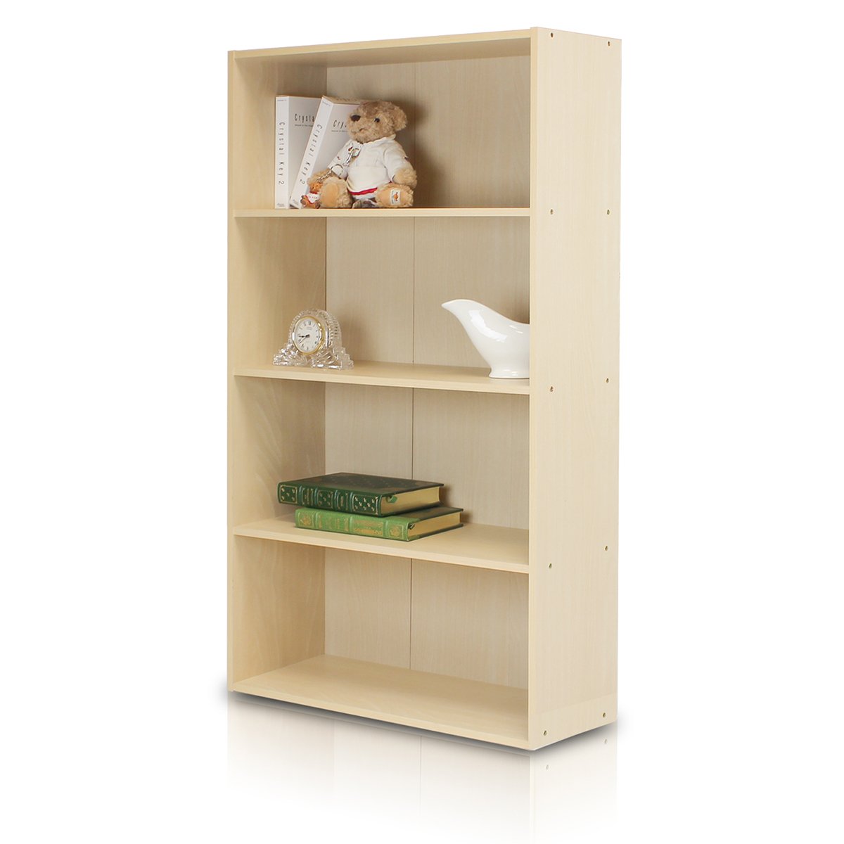 Furinno PASIR Book Shelf, 4-Tier Bookshelf, Bookcase with Open Shelf, 9.4 x 23.6 x 41.7, for Living Room, Bedroom, Home Office, Steam Beech