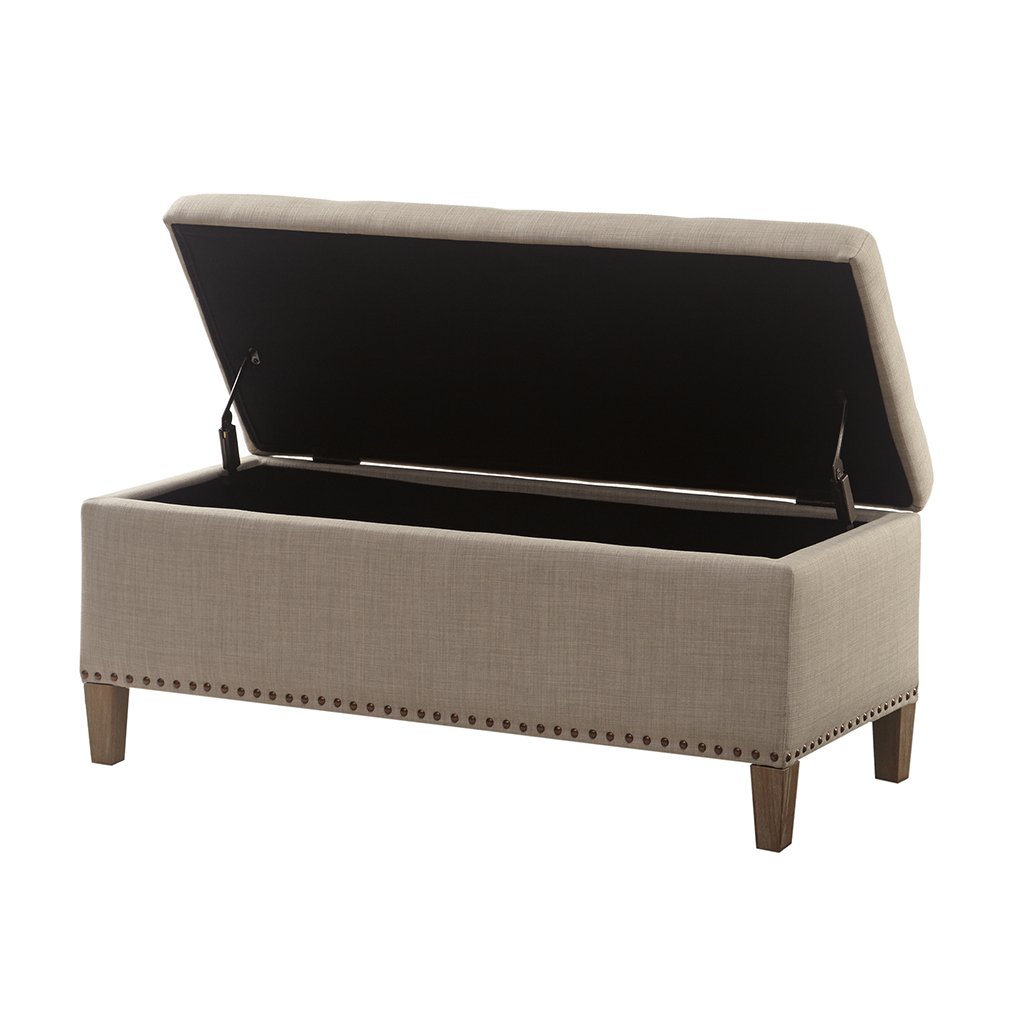 Madison Park Entryway Accent Bench for Living Room Flip Top Storage Bench Ottoman, Nailhead Trim, Tufted Padded Top, Modern Bed End Bench for Bedroom Storage Chest, Indoor Seating, 42"Wide, Light Grey Image