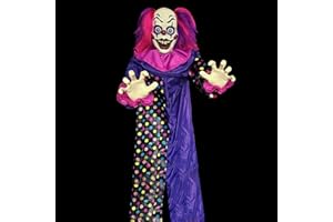 YOKUJITU 64" Halloween Animatronics Clown Decoration Outdoor with Sound Activated,Hanging Animated Talking Clown with Light-up Eyes and Sound for Halloween Haunted House,Indoor,Lawn Decor