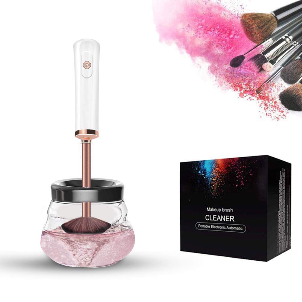 Makeup Brush Cleaner and Dryer, Electric Makeup Brush Cleaner Machine Automatic Spinner with Clean Bottle, Quiet Cosmetic Brush Fast Dryer Gift Kit for Girl, Women (White)