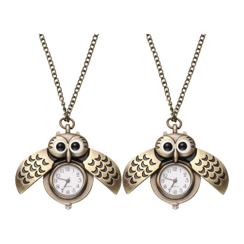 Watch- 2Pcs Owl Shape Pocket Watch Creative Hanging Retro Alloy Quartz