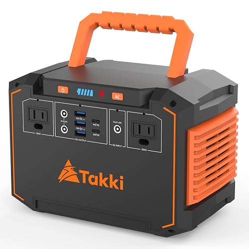 Takki 300W Portable Power Station, Camping Solar Generator with Peak 350W  110V AC Outlet DC USB Ports Battery Backup Power Supply for Home Use, CPAP,  Fan, Laptop, Mini Fridge, Emergency, Gift in