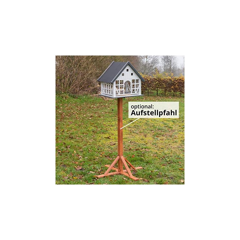 VOSS.garden Vogelhaus Belau weiß Fachwerk mit Metalldach Fachwerkstil