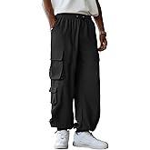 ZAFUL Men's Baggy Cargo Pants - Elastic Waist Drawstring Parachute Trousers with Pockets - Casual Street Hip Hop Style