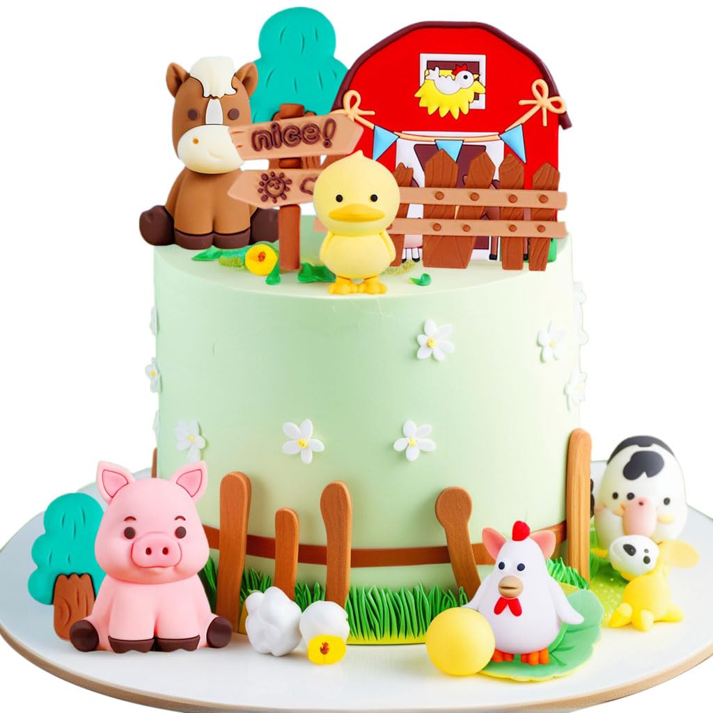 LaVenty Bauernhof Tier Kuchen Dekoration Schaf Kuchen Topper Bauernhof Tier Geburtstag Dekoration Kuh Kuchen Dekoration Schwein Kuchen Topper Für Bauernhof Tier Babydusche Geburtstag Dekorationen