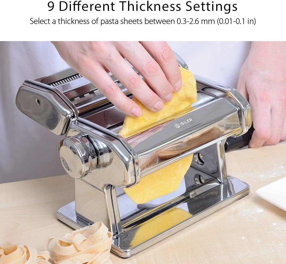 Pasta Machine, ISILER 9 Adjustable Thickness Settings Pasta Maker, 150