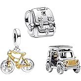 NUNUYAYA Charms Beads 925 Sterling Silver Gold Leaf Travel Friend Love Family Dangle Pendant with 5A Cubic fits for Charms Bracelets for Woman Valentine's Day Mother's Day Christmas Birthday Gift