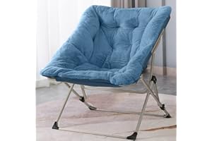 OAKHAM Comfy Saucer Chair, Folding Faux Fur Lounge Chair for Bedroom and Living Room, Flexible Seating Chair for Kids Teens Adults, X-Large (Faux Fur-Blue)