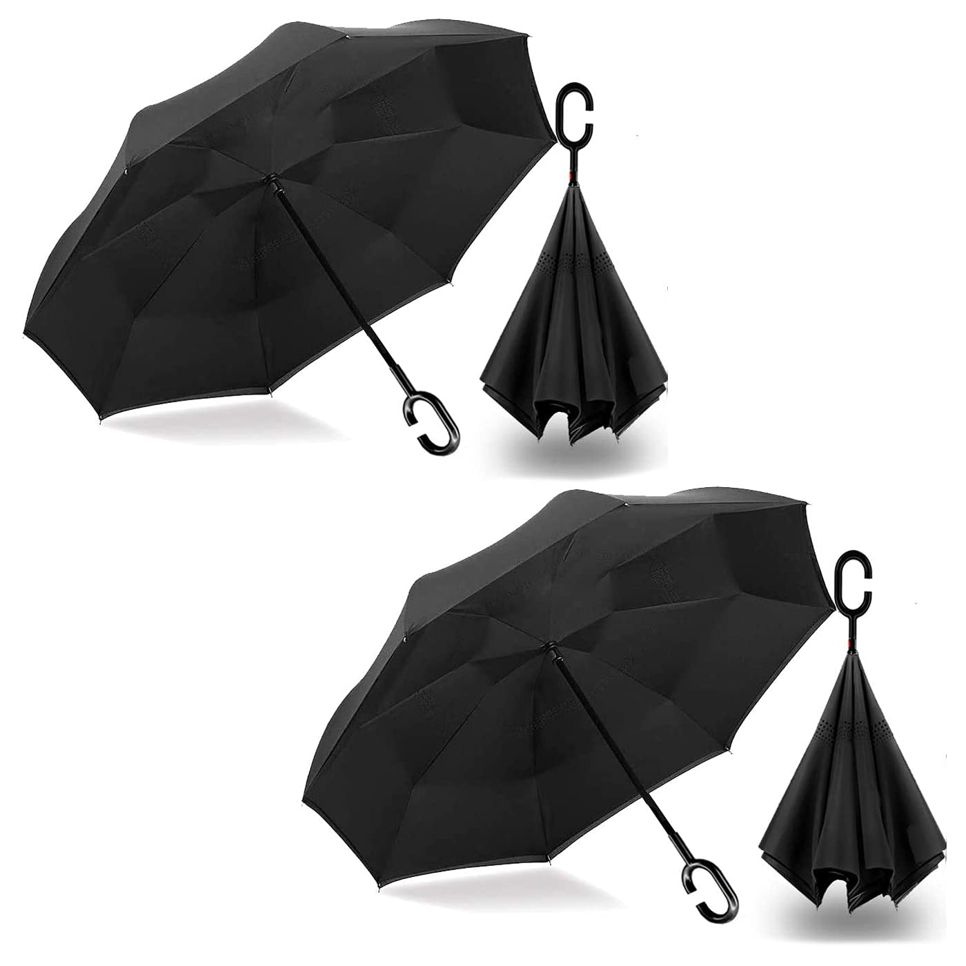 Photo 1 of ***ONE SINGLE UMBRELLA ONLY -MISSING PIECES -SELLING AS ONE ONLY*** MRTLLOA 40/49/56 Inch Oversize Windproof Inverted Reverse Upside Down Umbrella, Golf Size Rain Umbrella, Double Layer, C-Shaped Handle for Men, Women and Kids (Black-1 Pack, 49 Inch)