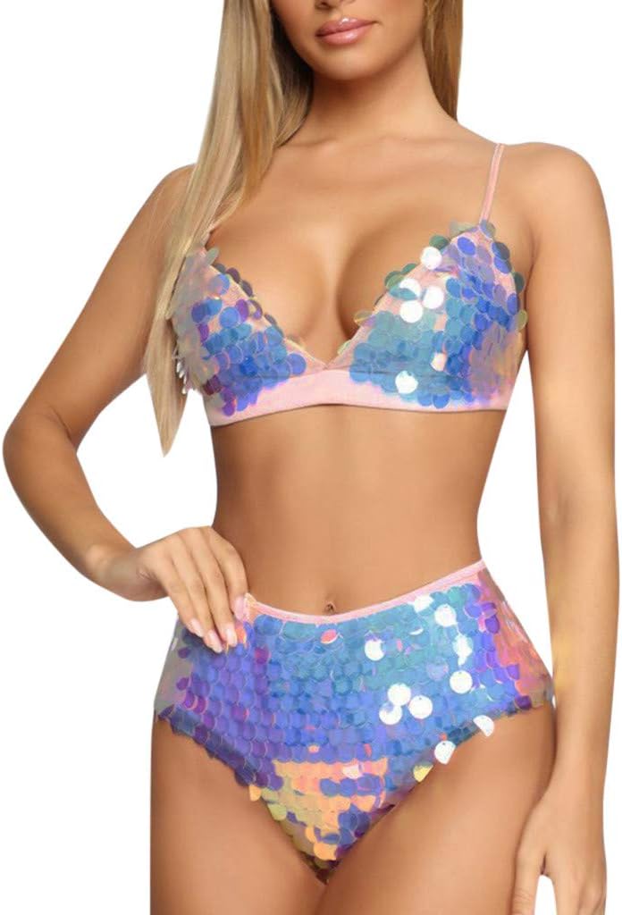 Two Piece Sexy Sequined Bikini,Mitiy Womens Glitter Mermaid Bathing Suits,High Waist Swimsuits