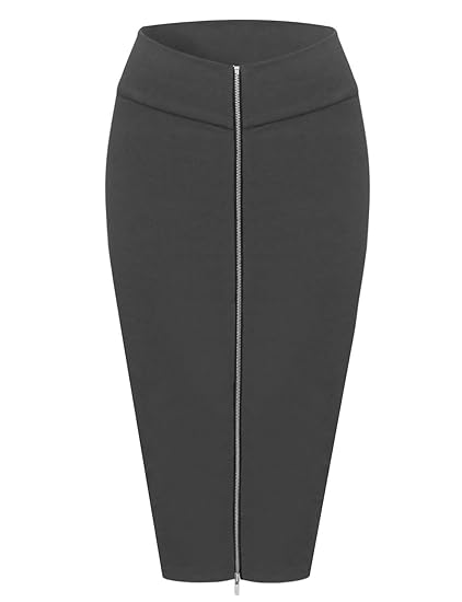 Tom's Ware Womens Stylish Exposed Front Zip Stretchy Pencil Skirt TWCWD129-CHARCOAL-US S