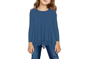 storeofbaby Girls Casual Long Sleeve Shirts Loose Fit Tops Lace Hem Tunic Blouses for 4-13 Years