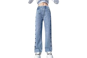 NABER Kids Girls Casual Baggy Wide Leg Denim Pants Elastic Waist Casual Jeans Age 5-14