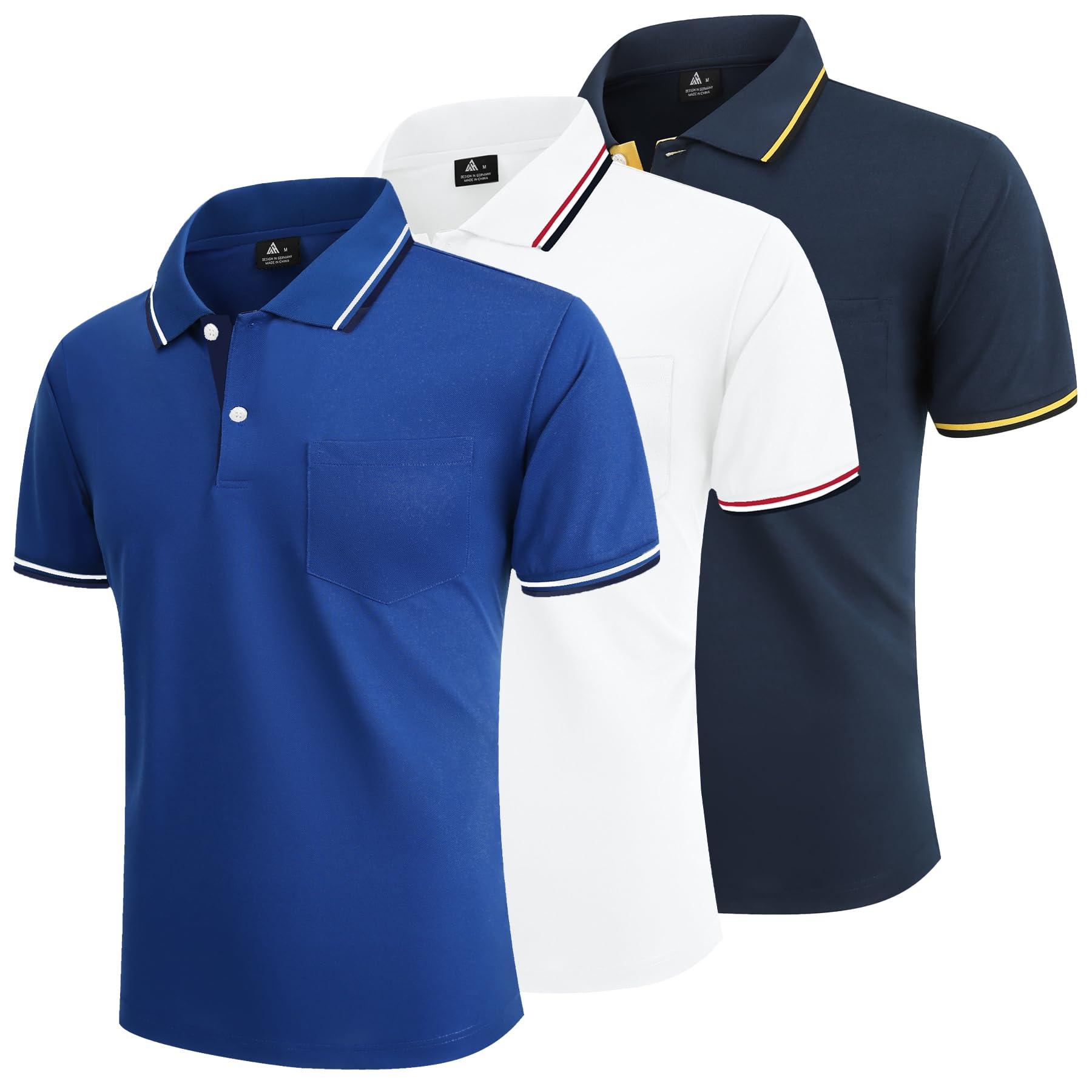 LLdress 3er Pack Poloshirt Herren Kurzarm Atmungsaktiv Poloshirt Set Leichtes Golf Polohemd Schnelltrocknend T Shirt