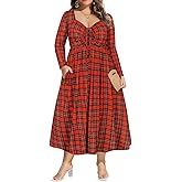 CARCOS Plus Size Dresses for Curvy Women Tie Sweetheart Neck Fall Maxi Dress Long Sleeve Empire Waist Floral Boho Dress