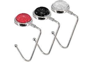 TANOSII Purse Hook Mental Clutch Holder Handbag Bling Rhinestone Hanger for Table Desk 3 Packs Black White Red
