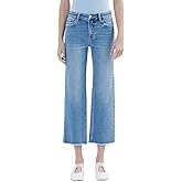 Lovervet by VERVET Women's High Rise Raw Hem Crop Slim Wide Leg Jeans
