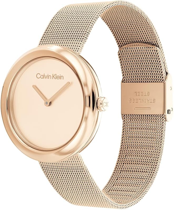 Analog Quarzuhr für Damen Kollektion Twisted Bezel mit Rotgoldfarbenes Edelstahl-Mesh-Gliederarmband - 25200013