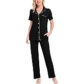 SWOMOG Women Pajama Sets Two-Piece Nightwear Short Sleeve Sleepwear Button Down Pj Lounge Sets with Long Pants