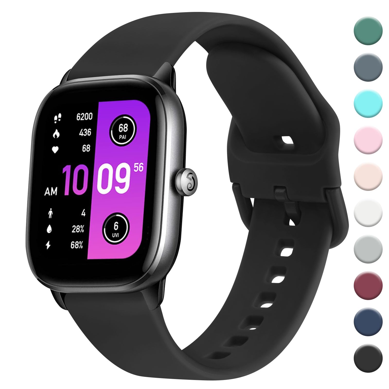 AK Straps Compatible with Amazfit GTS 2 Mini/GTS 4 / GTS 4 Mini/GTS 3 / GTS 2 / GTS 2e,20mm Soft Silicone Sport Replacement for Amazfit Bip 3 Pro/Bip 3/Bip U Pro/Bip Lite/Bip S/Bip U(Black) — image 1