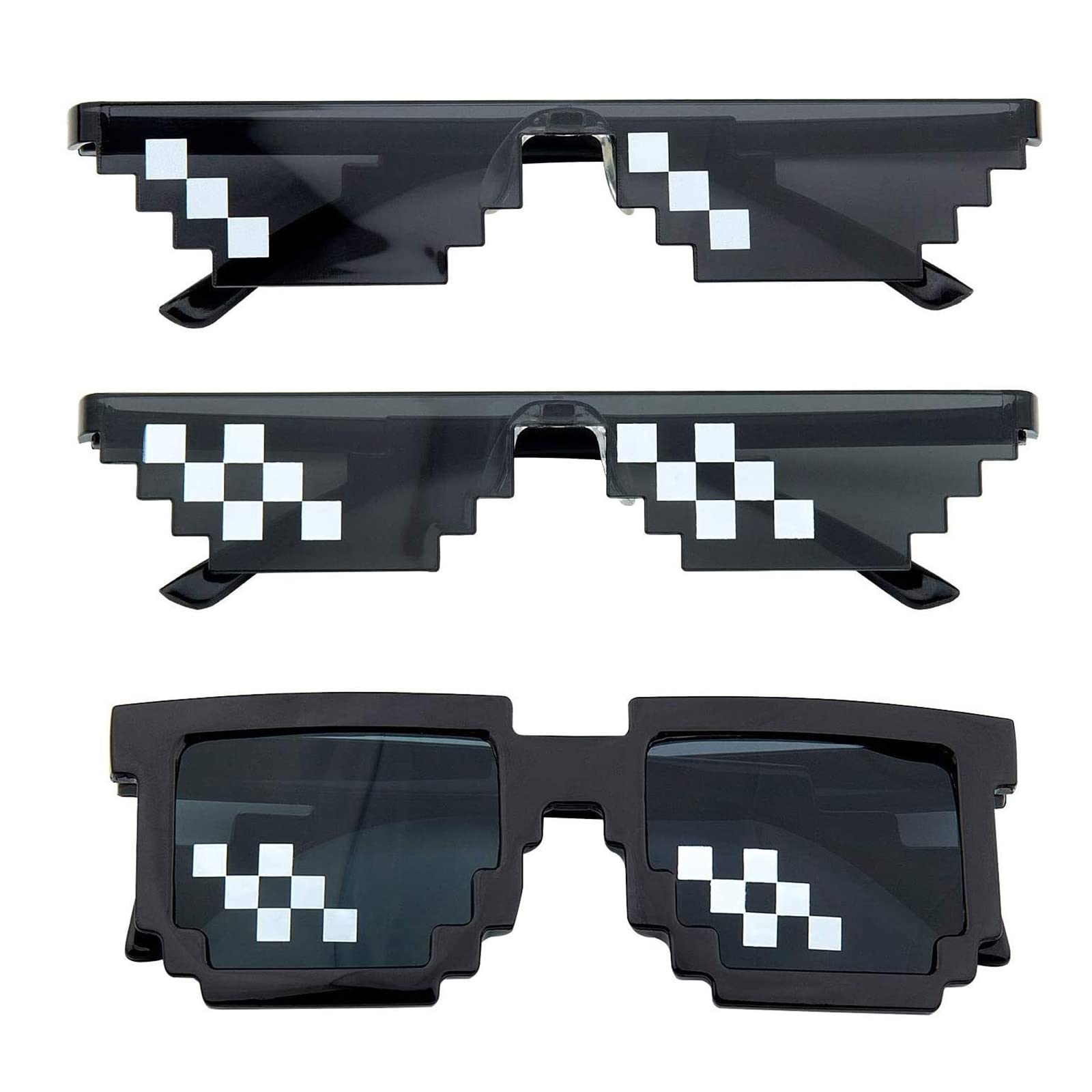 Bymivofun 3-Pair Pixel Mosaic Glasses, Thug Life Sunglasses, Cool Glasses for Travel, Photography, Theme Parties, Concerts, Festivals, Black, 15.5 cm