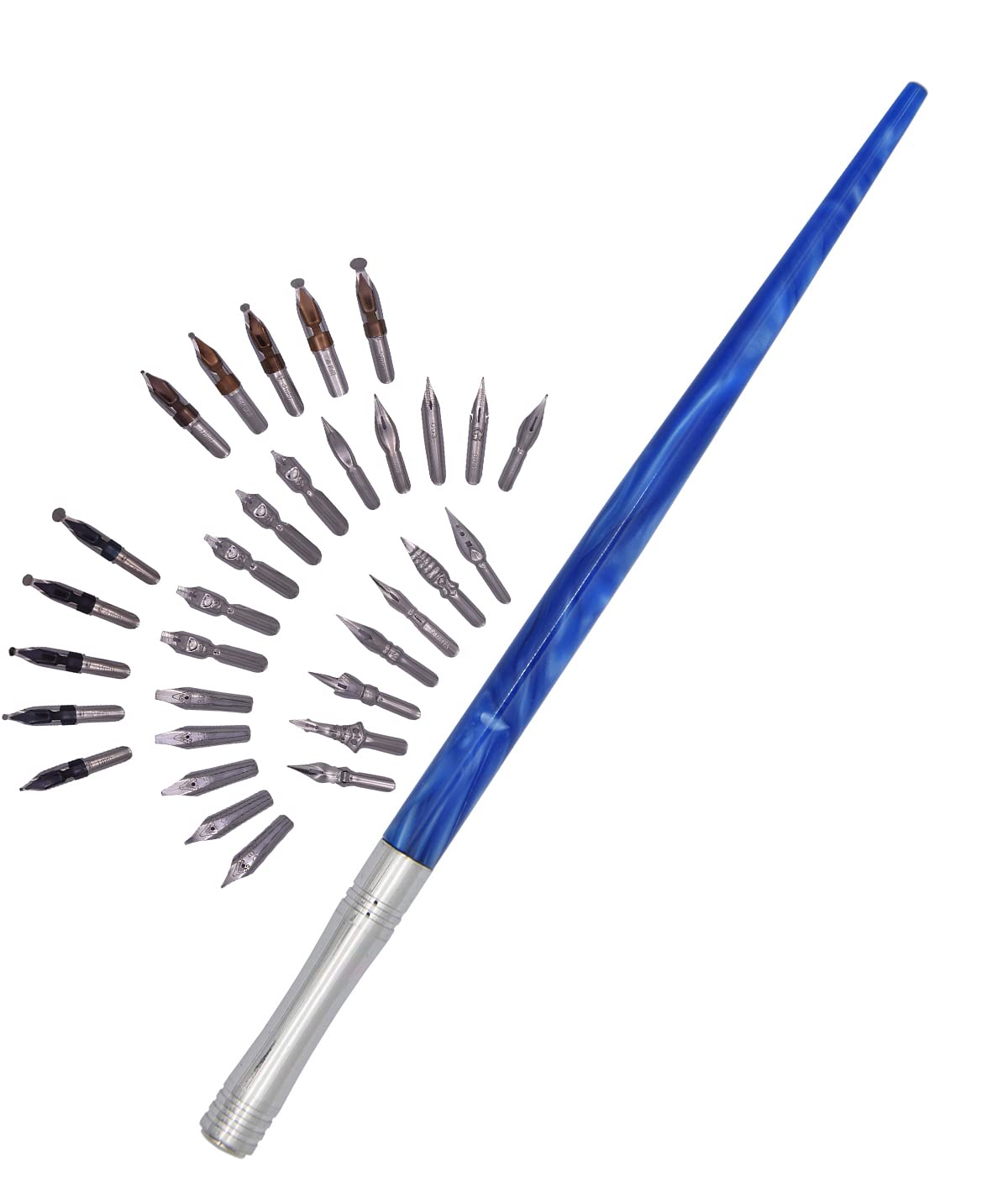 Gullor Resin Dip Pen Handcrafted Calligraphy Set with 33 Nibs for Art, Signatures, Drawing, Caligraphy Kits for Beginners (Blue)