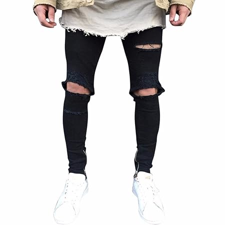 AMhomely Herrenmode Jeans, Persönlichkeit Herren Slim Stretch Denim Hose zerrissene Jeans
