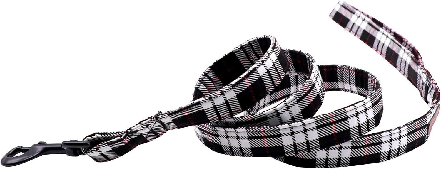 lionet paws Cotton Dog Lead Leashes Matching Dog Collar for Small Medium Large Dog, Black Grid, S Lead (Pack of 1)