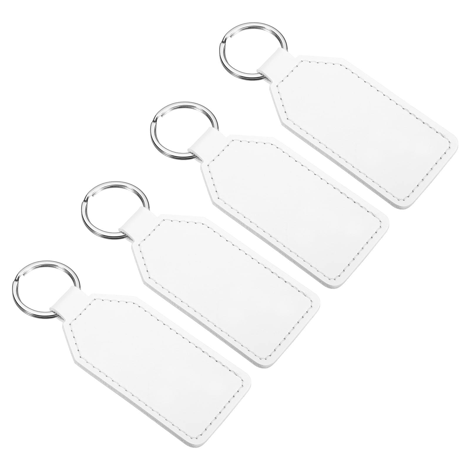 PATIKIL Leather Keychain Blanks, 4 Pack PU Leather Key Fob with Key Rings for DIY Crafts Laser Engraving Keychain Making Leather Working, White