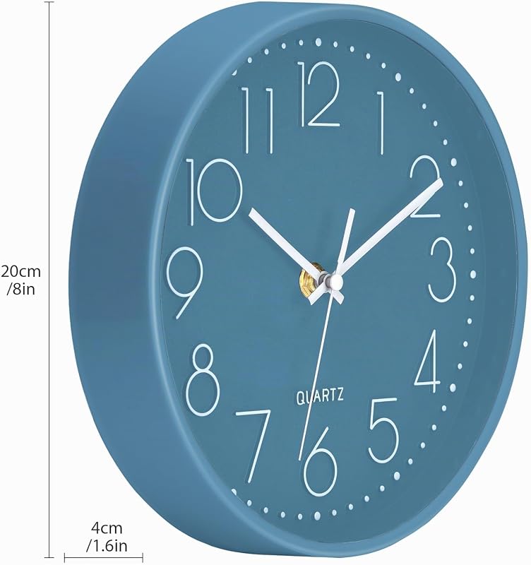 Orologio da Parete Moderno 20cm Grande Orologio da Parete Silenzioso Orologio Cucina per Cucina Home Office Scuola (Blu, 20cm) — foto 5 di 8