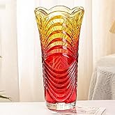 Large Red Striped Glass Vase-11.8 inch Tall,Modern Vase for Home Decor, Living Room Dining Tabletop Centerpiece Statement Office Decoration.