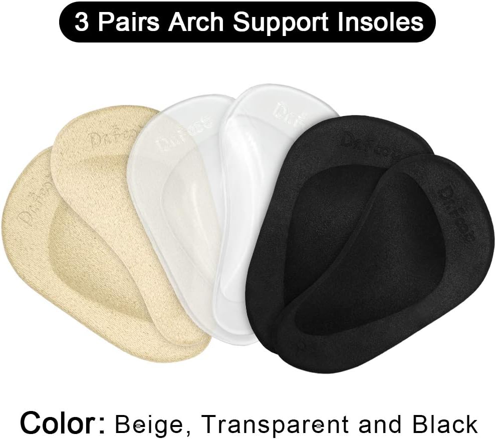 Dr. Foot's Arch Support Shoe Inserts for Flat Feet, Gel Arch Pads for Plantar Fasciitis, Adhesive Insoles for Relieve Pain for Women and Men (3 Colors - 3 Pairs): Health & Personal Care