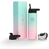 IRON °FLASK Camping & Hiking Hydration Flask with Straw, Wide Mouth Insulated Stainless Steel Sports Water Bottle - 22 oz Bubble Gum