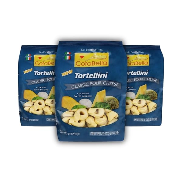 CORABELLA FOUR CHEESE TORTELLINI PASTA, NON GMO | CLASSIC FOUR PURE CHEESE | NO PRESERVATIVES – PREMIUM INGREDIENTS ITALIAN FLAVOR – MADE IN ITALY – 8-OZ (PACK OF 3)