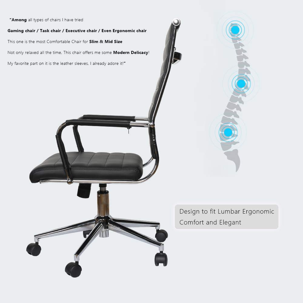 LUCKWIND Ergonomic Office Chair Ribbed Leather Swivel - Adjustable Height Tilt Arm Sleeves Lumbar Support High Back Upholstery Executive Modern Conference Computer Chrome Wheel Caster 350lb Big Black: Kitchen & Dining